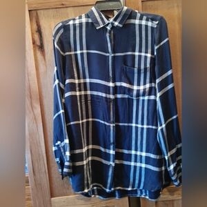 Navy Blue Plaid Casual Button Down Shirt